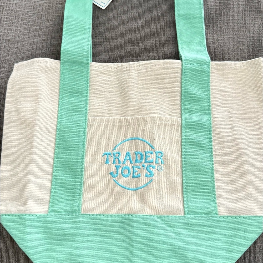 Trader Joe's Cream Tote with Mint Green Accents